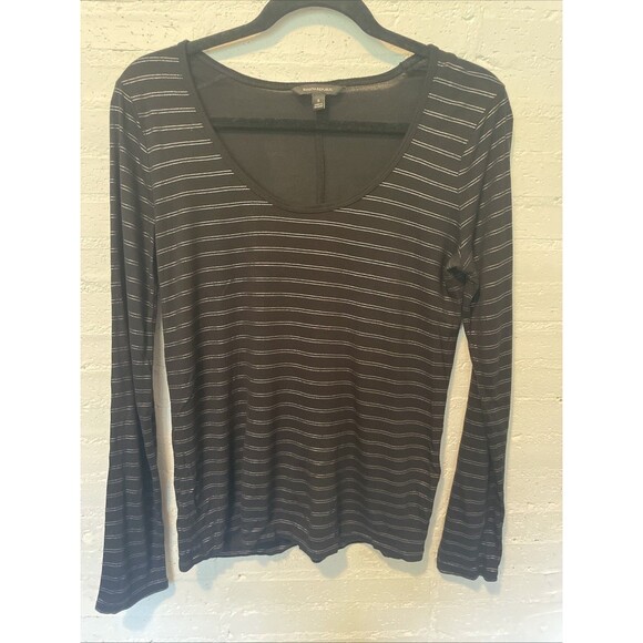 Banana Republic, Classic Scoopneck, Black And Silver Metalic Striped Top Small - Picture 1 of 6